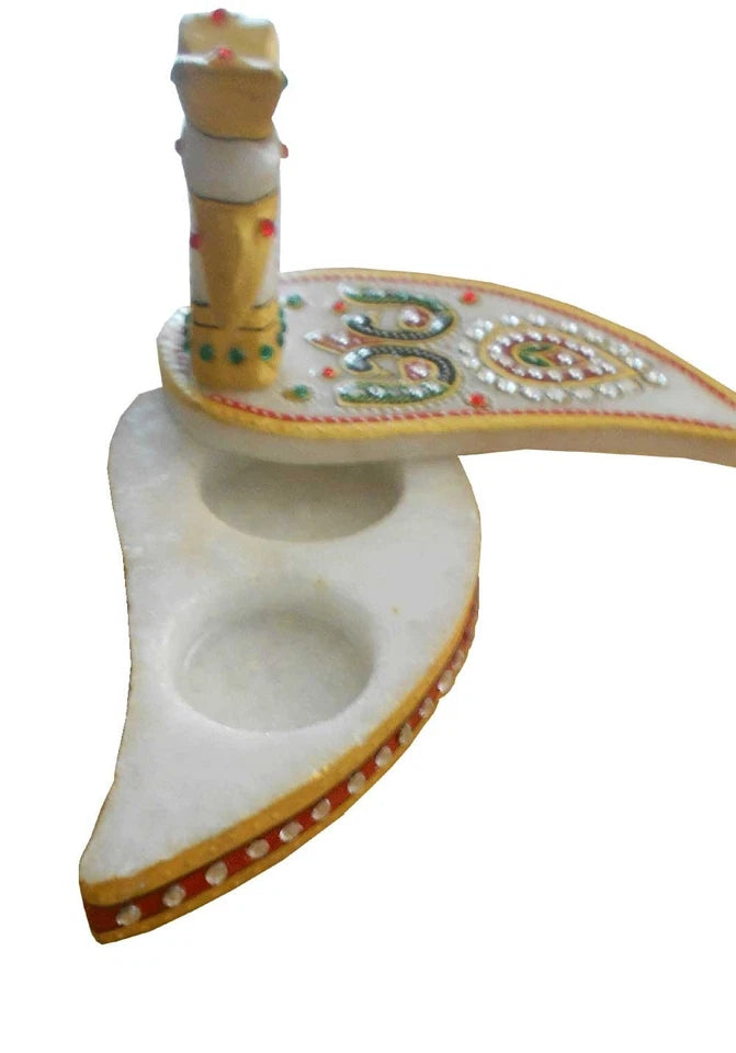 Indian Handmade Marble Chopar Worship Ganesh Sculpture Home Decorative