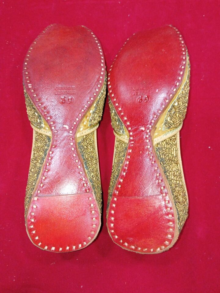 Women Shoes Indian Wedding Khussa Handmade Punjabi Jutties Leather Mojaries Flip-Flops US 8-9.5