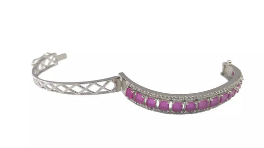 Women Bracelet Silver Plated Indian Jewelery Pink Stone Kada Bracelet AD