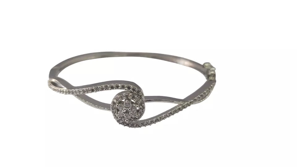 Women Bracelet Silver Plated Indian Jewelery Stone Kada Bracelet AD