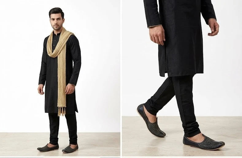 Indian Groom Handmade Wedding Loafers Synthetic Black Jutties