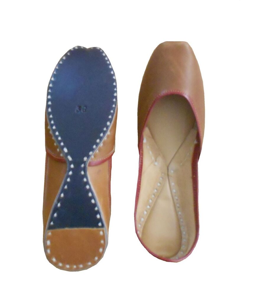Women Shoes Indian Handmade Jutties Traditional Brown Leather Mojaries Ballerinas Flip-Flops Flat US 5