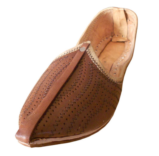 Men Shoes Indian Ethnic Jutties Handmade Punjabi Khussa Leather Brown Mojaries Flip-Flops US 7
