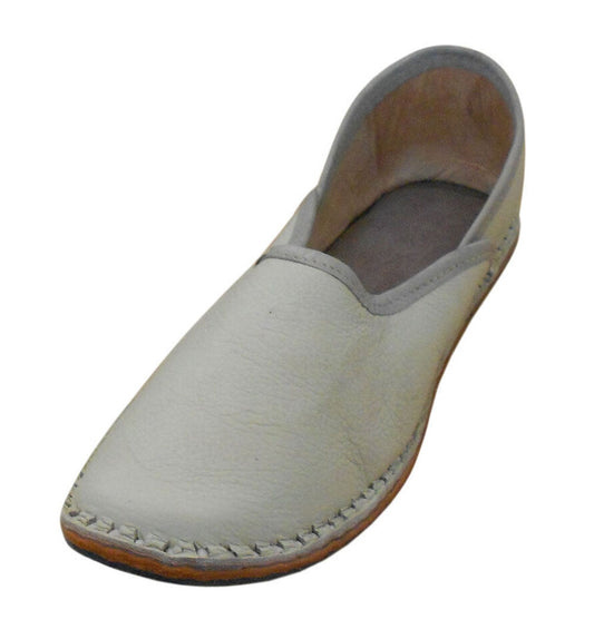 By Kalra Creations Men Shoes Indian Loafers Leather Jutties White Handmade Mojaries Flip-Flops Flat US 8/11