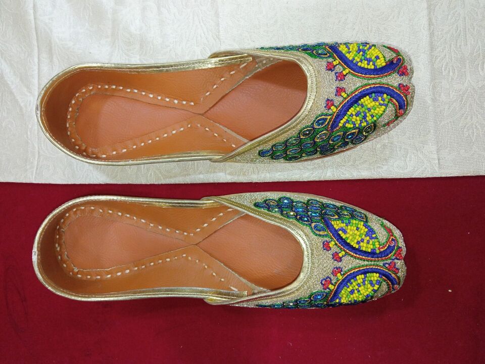 Women Shoes Indian Traditional Mojaries Handmade Khussa Leather Jutties Flip-Flops Flat US 8