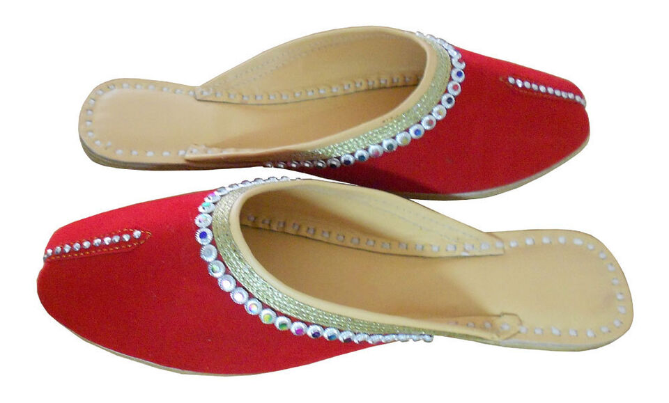 Women Slippers Indian Handmade Mojaries Traditional Leather Jutties Red Clogs Flip-Flops Flat US 6