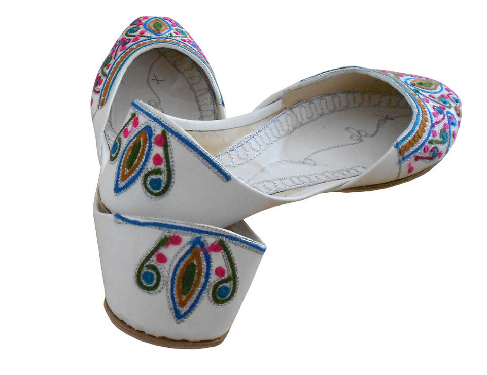 Women Shoes Indian Traditional Handmade Jutties Designer White Ballet Mojaries Flip-Flops Flat US 6