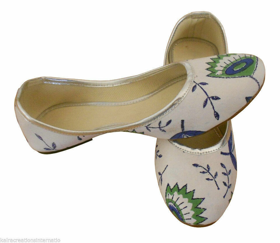 Women Shoes Wedding Indian Jutties Handmade Traditional White Leather Mojaries Flip-Flops Flat US 5/6