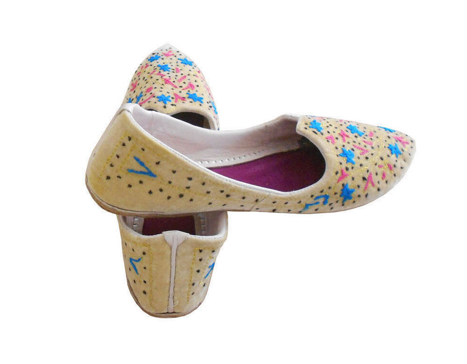 Women Shoes Indian Jutties Handmade Leather Pointy Camel Mojaries Flip-Flops Flat US 5/6.5