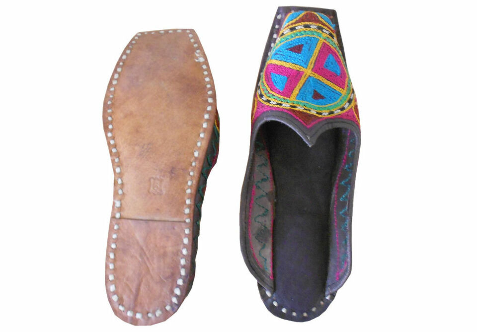 Women Slippers Indian Handmade Jutties Leather Mojaries Clogs Open Flip-Flops Flat US 4