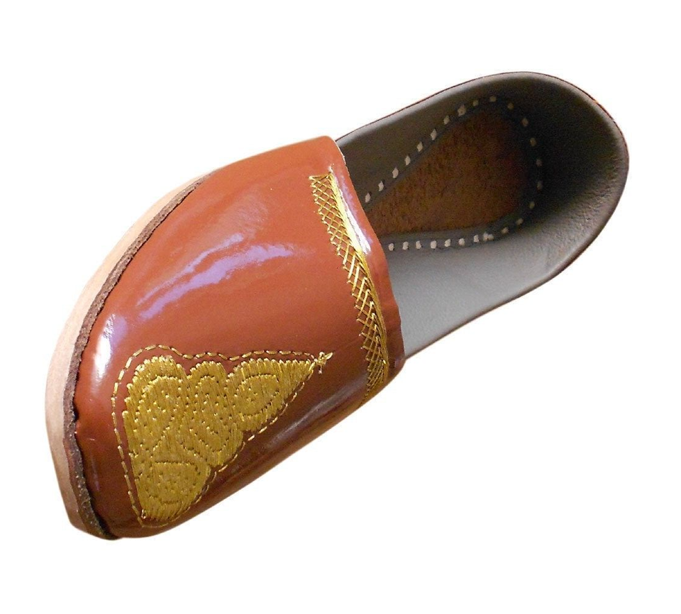 Men Shoes Brown Traditional Punjabi Jutties Slip Ons Leather Mojaries Flip-Flops Flat US 8