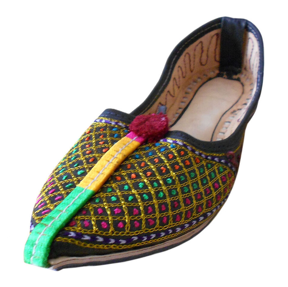 Women Shoes Indian Handmade Traditional Leather Jutties Pointy Mojaries Flip-Flops Flat US 6-7