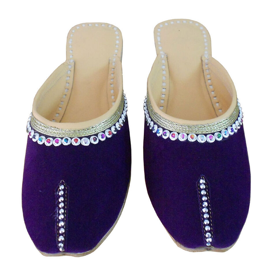 Women Slippers Indian Jutties Handmade Leather Women Purple Clogs Mojaries Flip-Flops Flat US 6-10