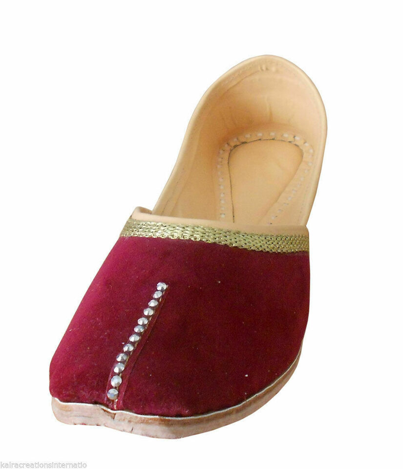 Women Shoes Indian Handmade Khussa Leather Mojaries Punjabi Jutties Flip-Flops Flat US 9.5-12