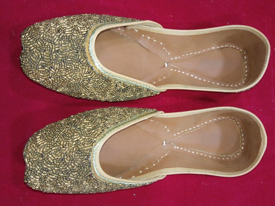 Women Shoes Indian Wedding Khussa Handmade Punjabi Jutties Leather Mojaries Flip-Flops US 8-9.5