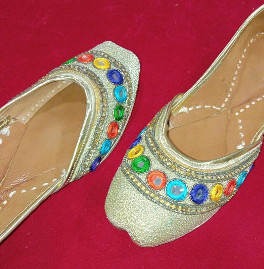 By Kalra Creations Women Shoes Indian Wedding Khussa Designer Mojaries Leather Party Jutties Flip-Flops Flat US 6-8