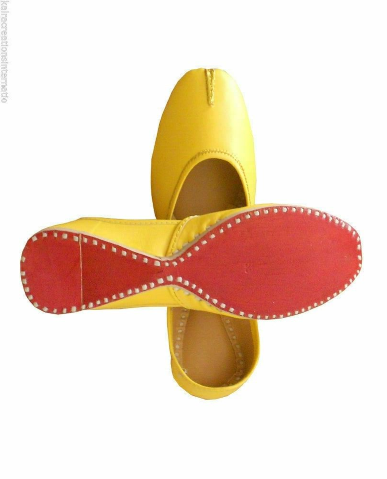 Women Shoes Handmade Leather Mojaries Indian Casual Yellow Jutties Flip-Flops Flat US 6