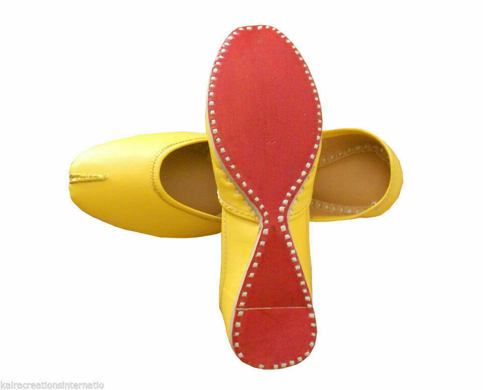 Women Shoes Handmade Leather Mojaries Indian Casual Yellow Jutties Flip-Flops Flat US 6