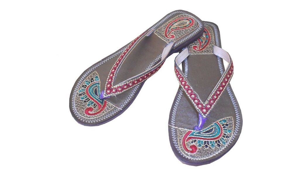 Women Slippers Indian Handmade Mojaries Traditional Leather Slipper Flip-Flops Flat Open US 6