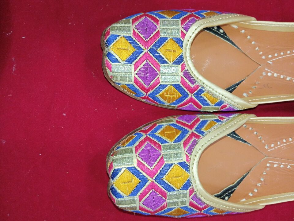Women Shoes Indian Punjabi Mojaries Handmade Khussa Leather Jutties Flip-Flops Flat US 5.5/6.5