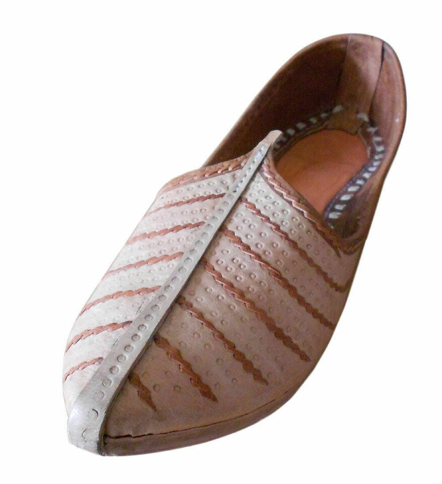 Women Shoes Indian Handmade Unisex Mojaries Leather Cream Jutties Flip-Flops Flat US 7-8