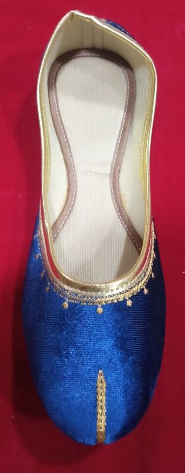 Women Shoes Indian Jutties Handmade Velvet Leather Casual Mojaries Sky Blue Flip-Flops Flat US 6-10
