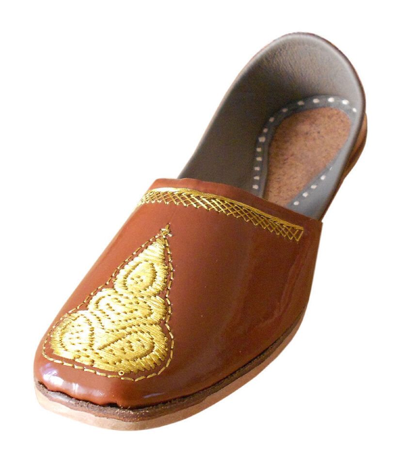 Men Shoes Brown Traditional Punjabi Jutties Slip Ons Leather Mojaries Flip-Flops Flat US 8