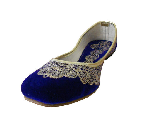 By Kalra Creations Women Shoes Traditional Handmade Leather Mojaries Ballerinas Indian Blue Jutties Flip-Flops Flat US 5-10