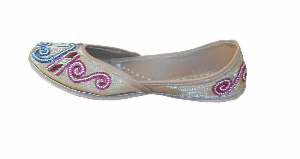 By Kalra Creations Women Shoes Traditional Handmade Jutties Leather Wedding Khussa Loafers Gold Mojaries Flip-Flops Flat US 6/8