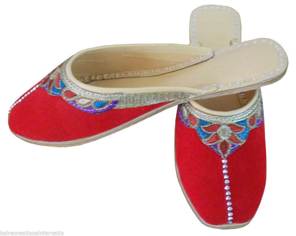 Women Slippers Indian Handmade Mojaries Traditional Clogs Red Open Jutties Flip-Flops Flat US 10