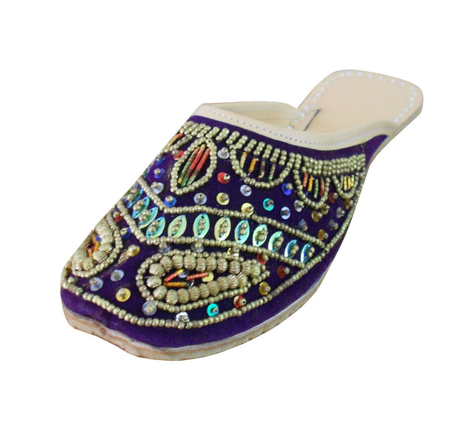 Women Slippers Indian Punjabi Mojaries Traditional Leather Jutties Purple Clogs Flip-Flops Flat US 6-9