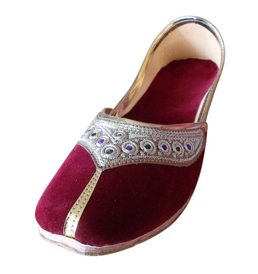 By Kalra Creations Women Shoes Indian Jutties Ethnic Leather Mojaries Maroon Ballerinas Flip-Flops Flat US 6-9