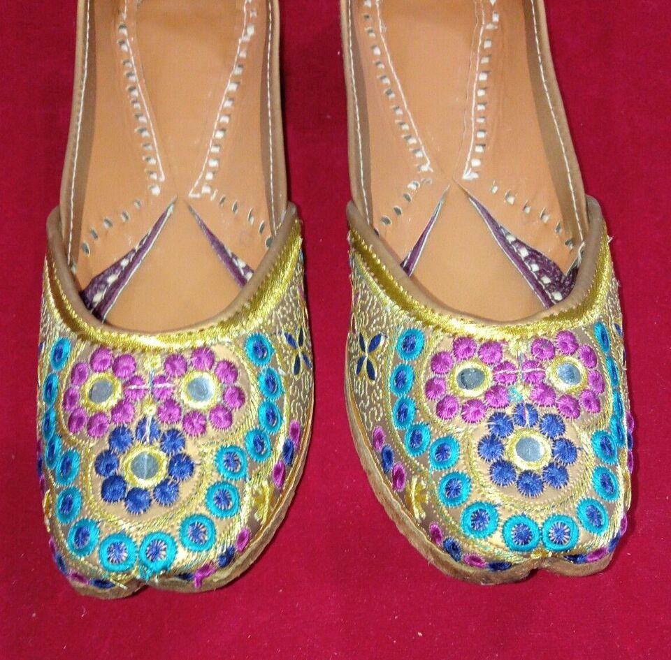 Women Shoes Handmade Jutties Indian Leather Wedding Mojaries Flip-Flops Flat US 5.5-7.5