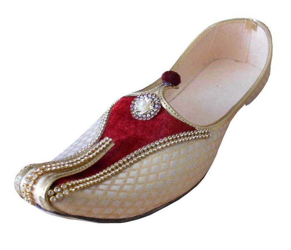 Men Shoes Indian Handmade Jutties Sherwani Cream Loafers Mojaries Flip-Flops Flat US 7
