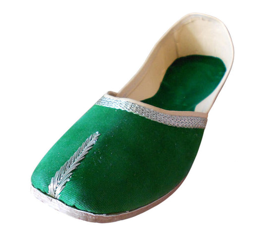 By Kalra Creations Women Shoes Traditional Handmade Leather Mojaries Green Ballerinas Jutties Flip-Flops Flat US 9.5-12