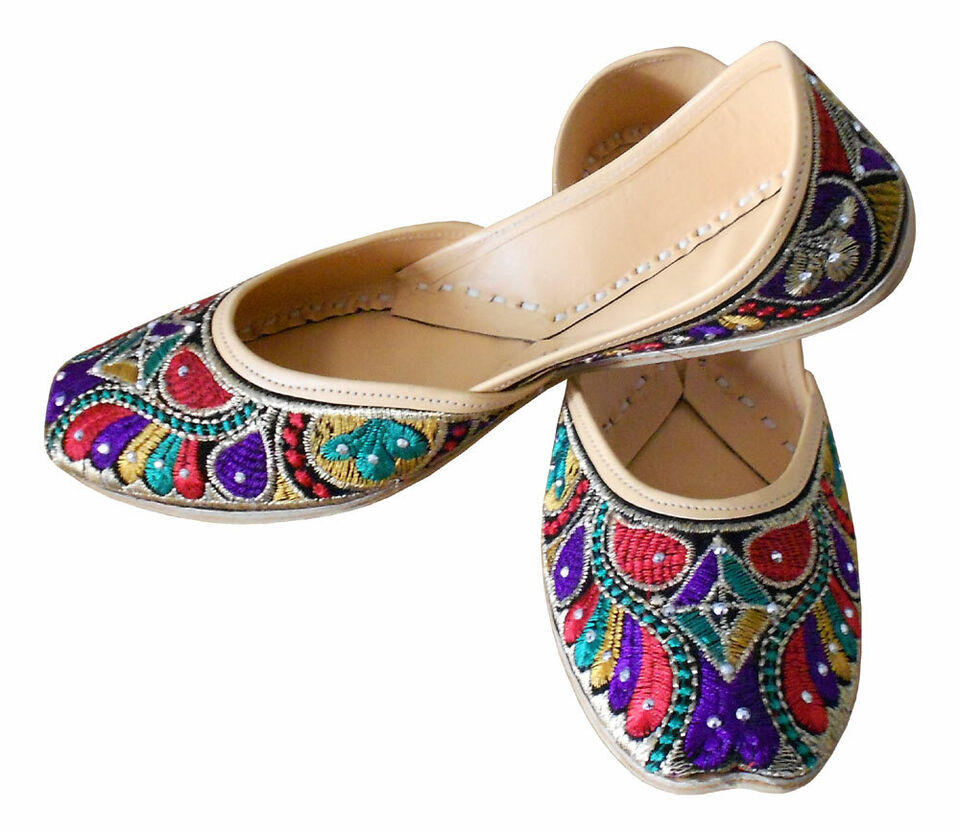 Women Shoes Traditional Jutties Indian Handmade Party Leather Mojaries Flip-Flops Flat US 5-7