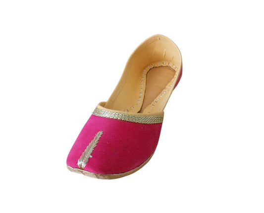 By Kalra Creations Women Shoes Handmade Leather Mojaries Ballerinas Indian Pink Jutties Flip-Flops Flat US 6-12