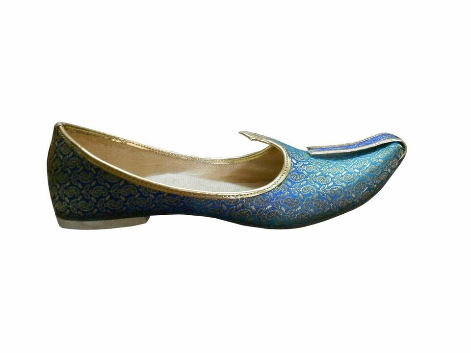 Men Shoes Indian Wedding Jutties Sky Blue Groom Mojaries Loafers & Slip Ons Flip-Flops Flat US 6/7
