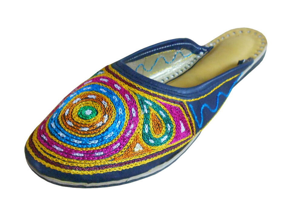 Women Slippers Indian Traditional Multi-Color Handmade Boho Clogs Jutties Flip-Flops Flat US 10