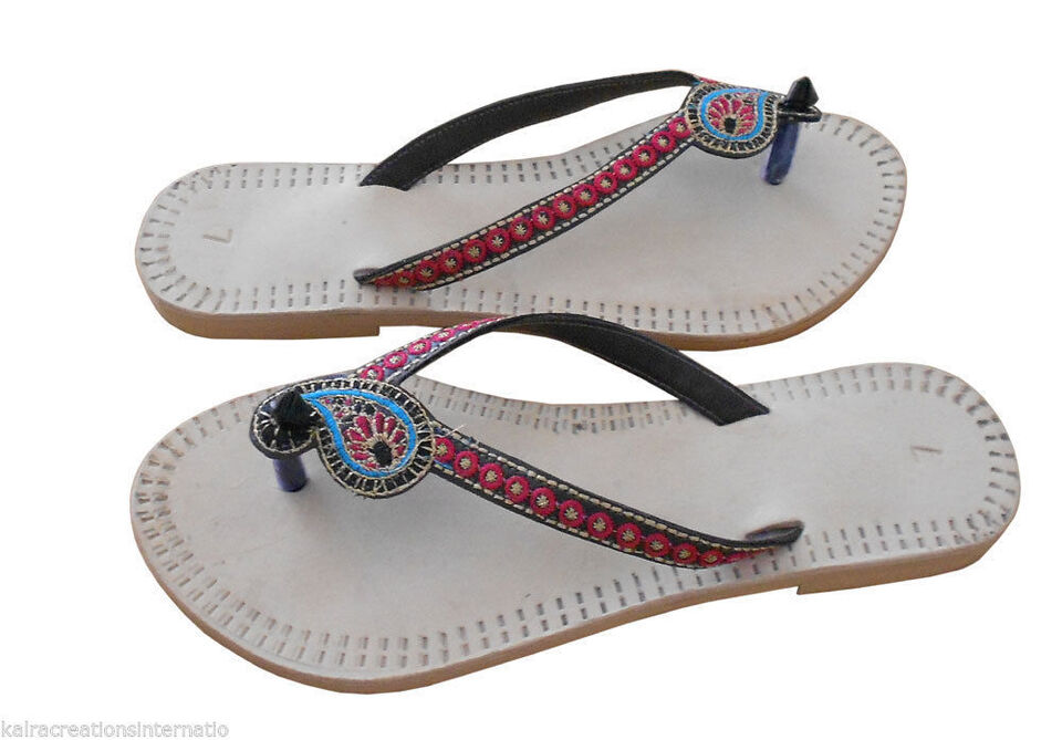 Women Slippers Indian Handmade Leather Mojaries Cream Casual Slipper Flip-Flops Flat US 8.5