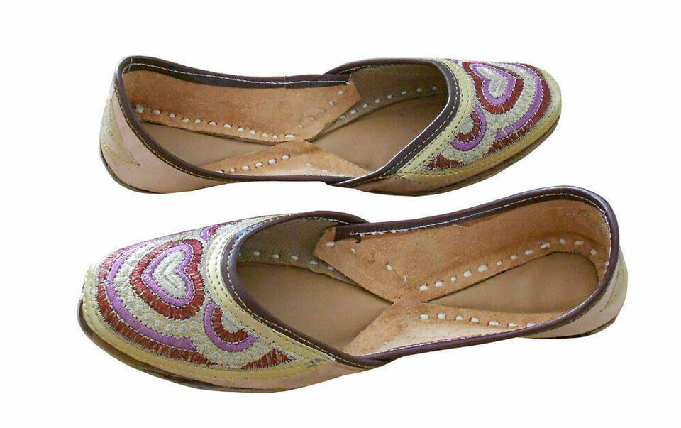 Women Shoes Indian Handmade Ethnic Wedding Khussa Loafers Leather Mojaries Flip-Flops Flat US 5.5-7.5