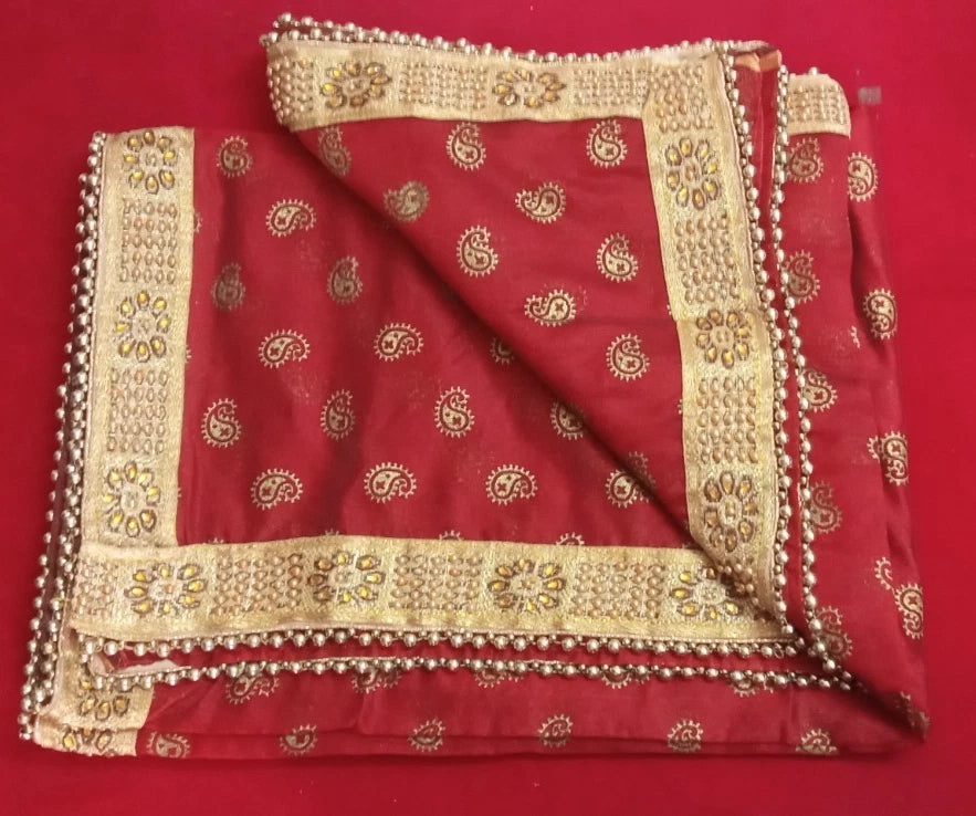 Groom Sherwani Dupatta Red Silk Wedding Stole