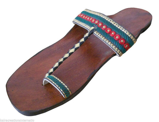 By Kalra Creations Women Slippers Indian Handmade Traditional Leather Brown Mojaries Flip-Flops Flat US 10