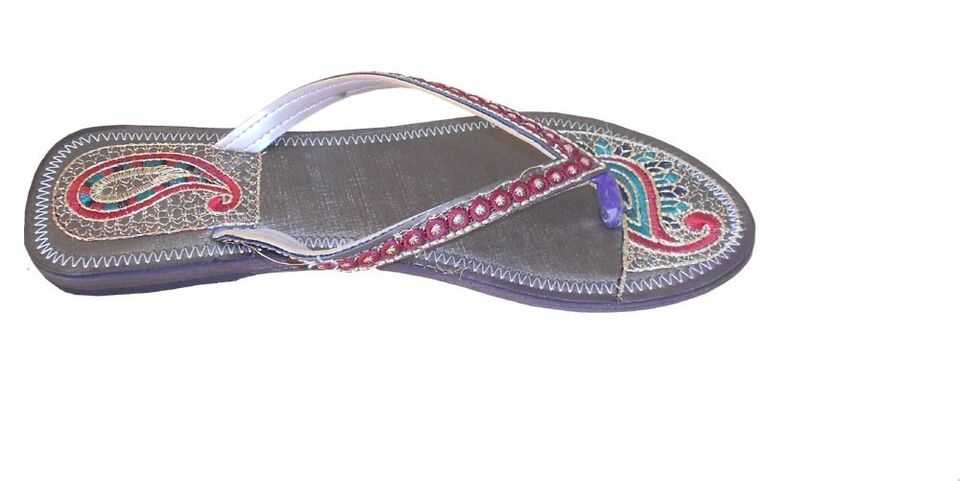 Women Slippers Indian Handmade Mojaries Traditional Leather Slipper Flip-Flops Flat Open US 6