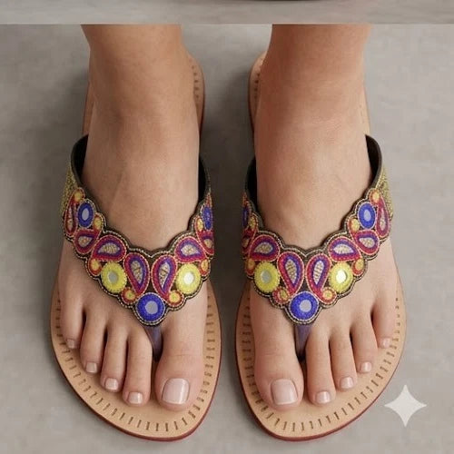 Handmade Bridal Cream Ethnic Flats Slippers