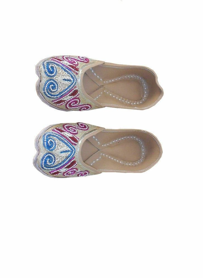 By Kalra Creations Women Shoes Traditional Handmade Jutties Leather Wedding Khussa Loafers Gold Mojaries Flip-Flops Flat US 6/8
