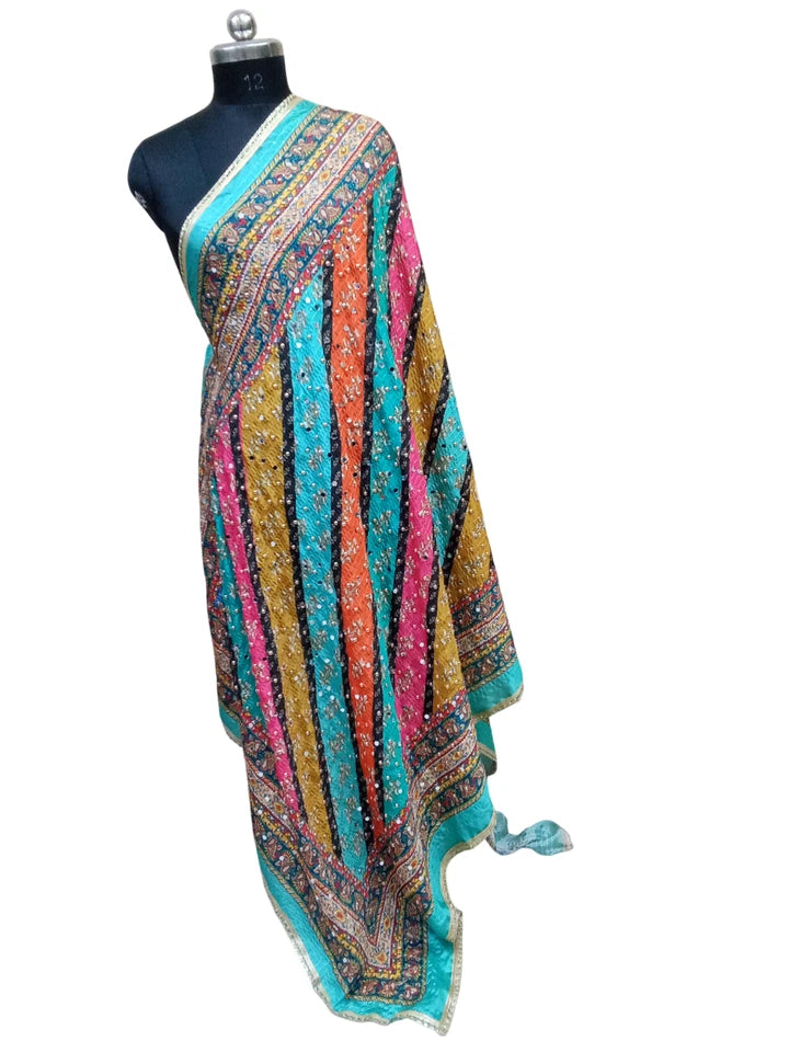 Wedding Dupatta for Women Phulkari Multicolor Bridal Silk