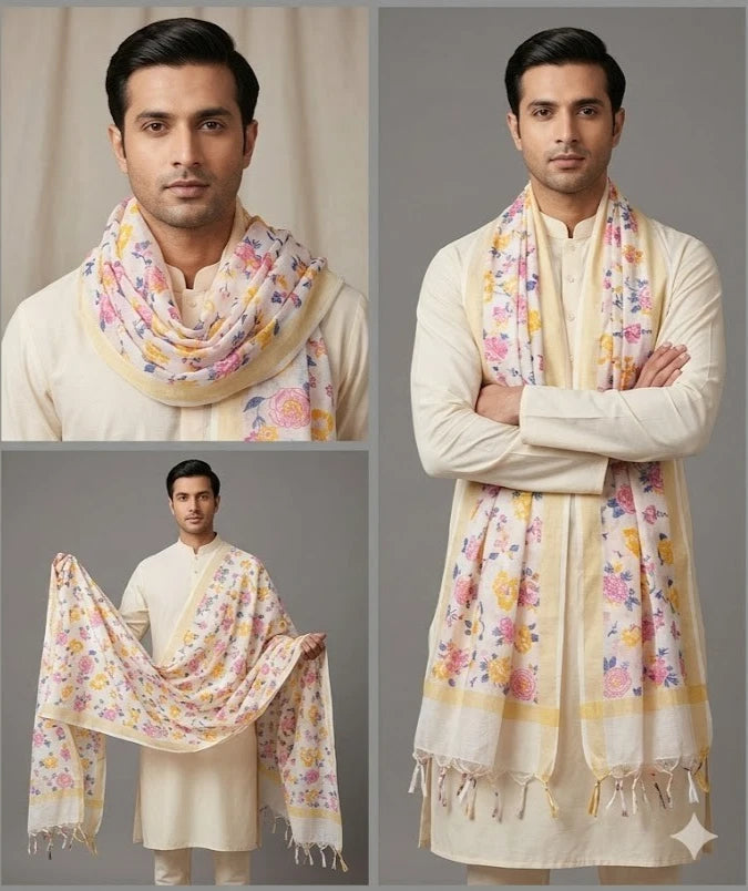 Groom Sherwani Dupatta Multicolor Silk Wedding Stole