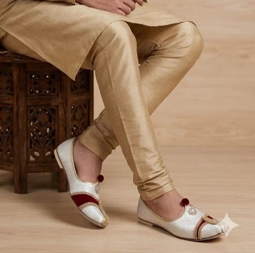Handmade Men’s Wedding Mojari Cream Maroon