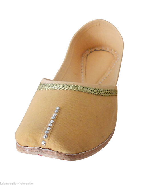 By Kalra Creations Women Shoes Indian Handmade Mojaries Bridal Leather Ballerinas Cream Jutties Flip-Flops Flat US 9.5-12